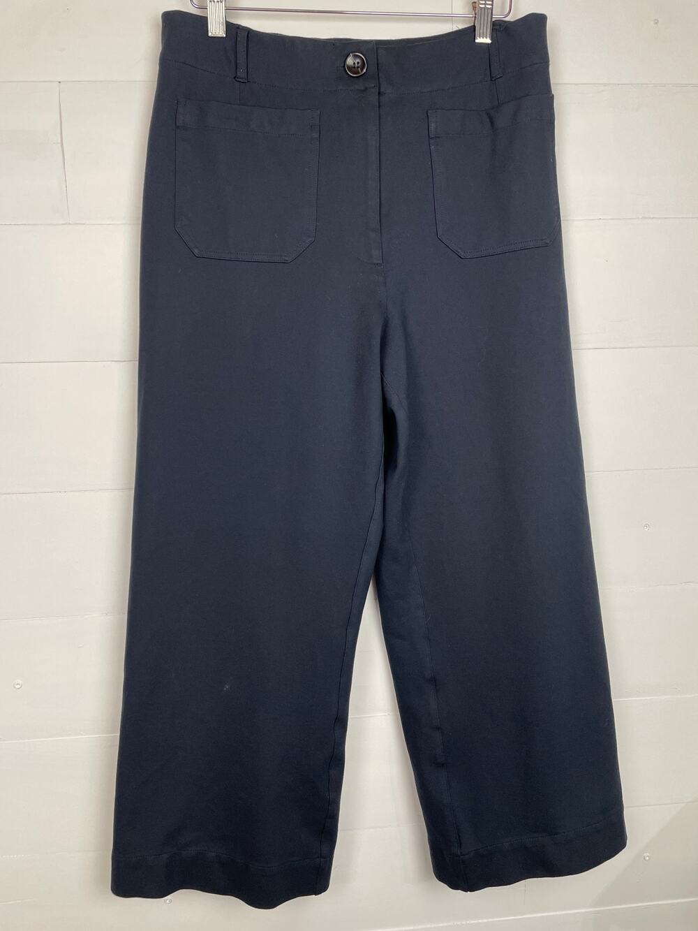 Quince Ultra-Stretch Ponte Cropped Wide Leg Pants Navy Blue Sz 12 High Rise